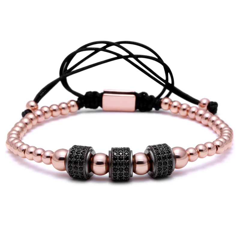 Mcllroy New Arrival Men Bracelets,316L Titanium Steel Beads Pave Setting CZ Ball Briading Connector Macrame Bracelet Men