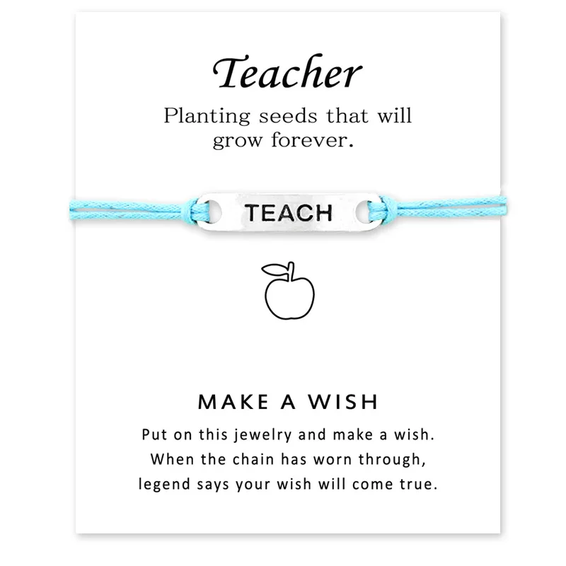Научите Apple Teacher открытка по случаю выпускного браслеты Античный Серебряный Шарм