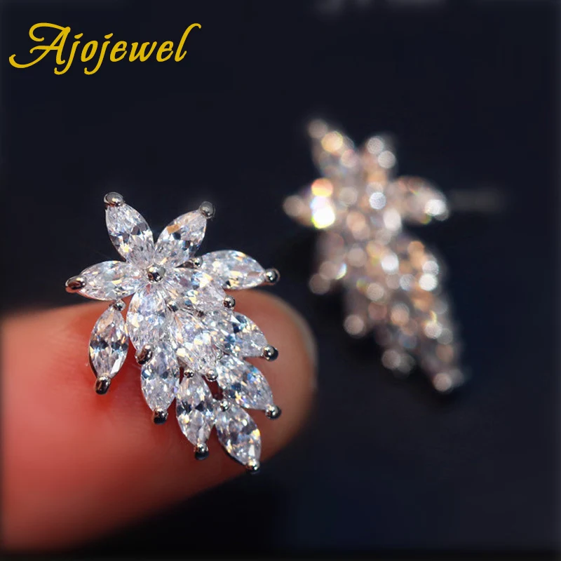 

Ajojewel Brincos Fashion Flower Leaf Crystal Zircon Stud Earrings Women Accessories Gift Boucle D'oreille