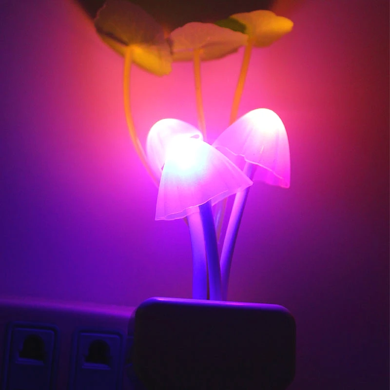 

IKVVT LED Night Light Lamp Novelty Mushroom Fungus Luminaria EU & US Plug Light Sensor Flower Plant Night Lamp for Kids Room