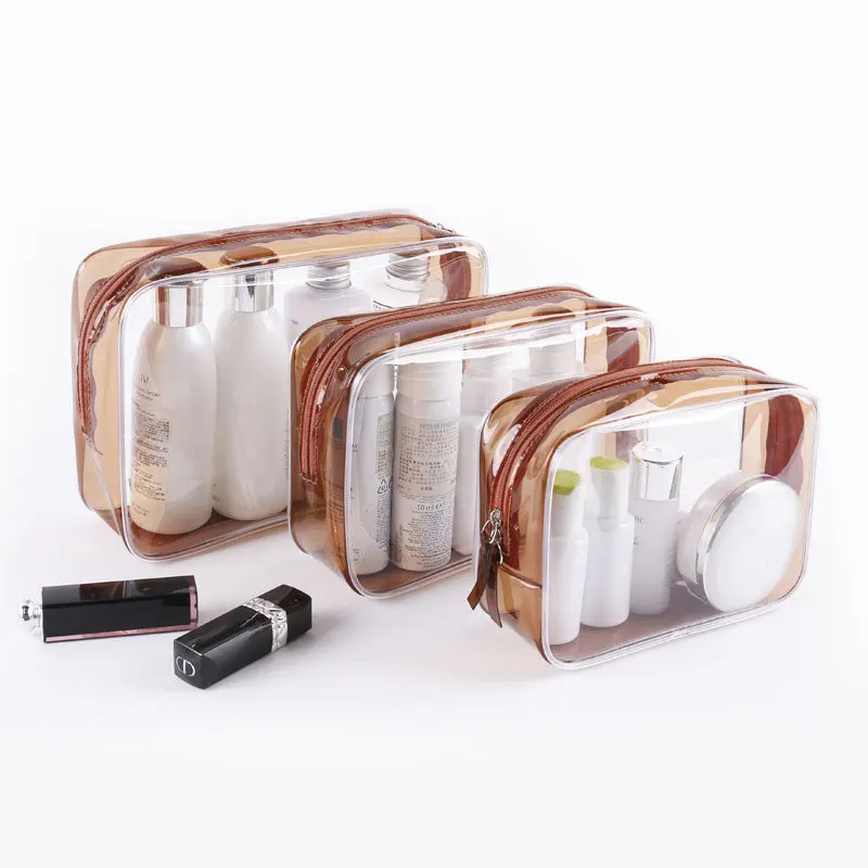 PURDORED 1 pc Blue Clear Cosmetic Bag Travel PVC Women Makeup Bag Zipper Makeup Organizer Bath Wash bag Case Dropshipping
