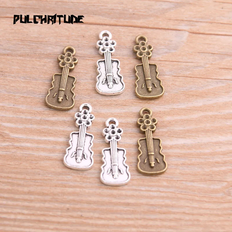 

PULCHRITUDE 20PCS 9*22mm New Product Two Color Flower Violin Charms Music Pendant Jewelry Metal Alloy Jewelry Marking