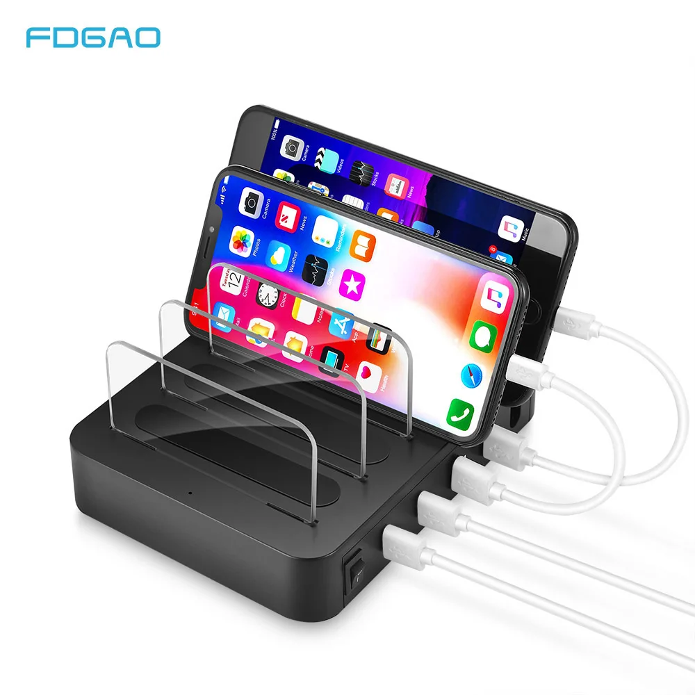

FDGAO QC 3.0 USB Charger 4 Port USB Charging Station Dock Desktop Stand Multi Port mobile phone Charger For iPhone iPad Samsung