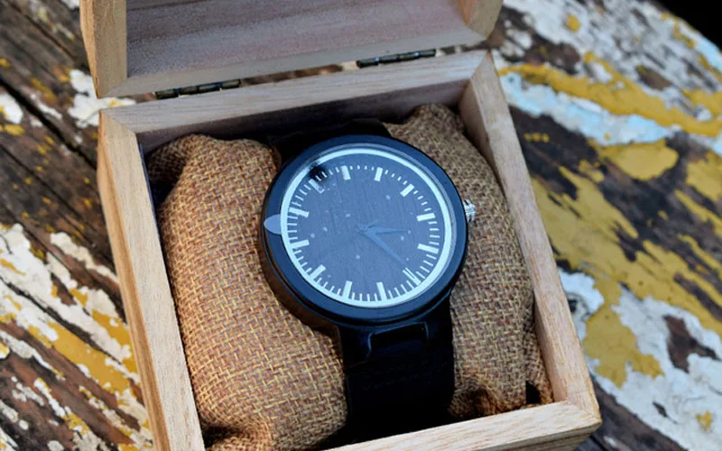 BOBO BIRD Men Watch Minimalist Original Wooden Watches Glassic Black Wristwatch as Gift for Men