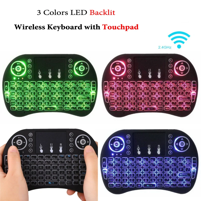 Calvas MINI Backlight QWERTY Keyboard 2.4GHz Wireless Air mouse Remote Control for Smart TV Android TV Box Build-in LI-battery Color: with battery