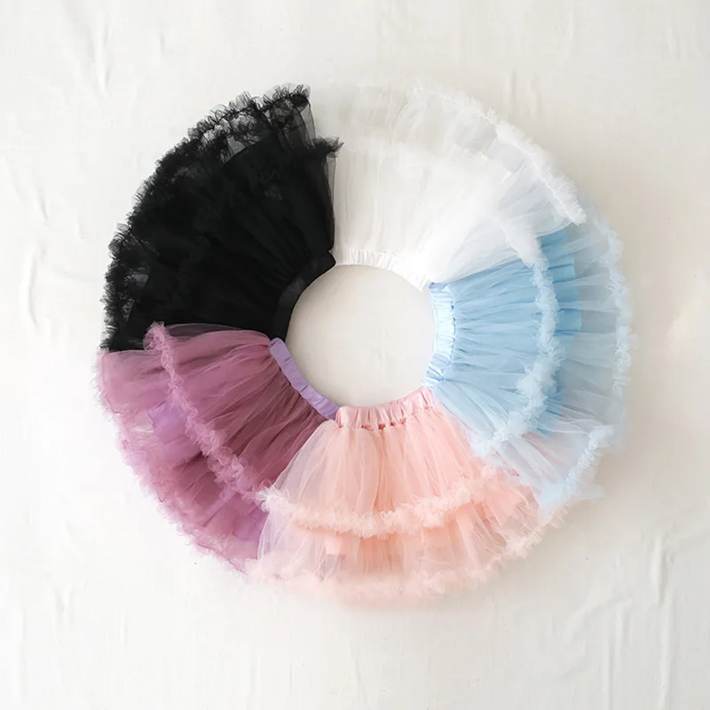 2019 New Girls Gauze Bubble Skirts Pure Color Tutu Skirt Performance Princess Pettiskirts Spring and Summer 3-8Y