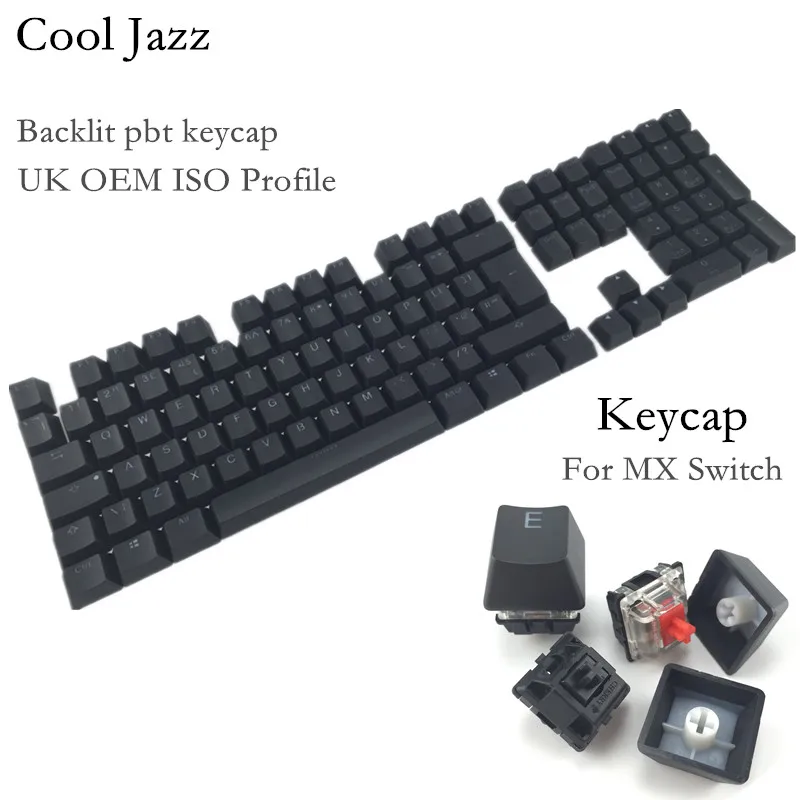 Крутые джазовые двухстрелочные черные толстые PBT UK ISO раскладка 109 клавиша с подсветкой OEM профиль Keycap для MX механическая клавиатура - Цвет: Черный
