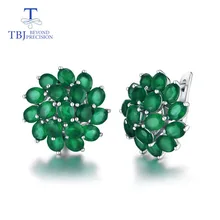 TBJ,good clasp earring with natural green agate in 925 sterling silver jewelry simple classic elegant design for women lady gift TBJ,good clasp earring with natural green agate in 925 sterling silver jewelry simple classic elegant design for women lady gift
