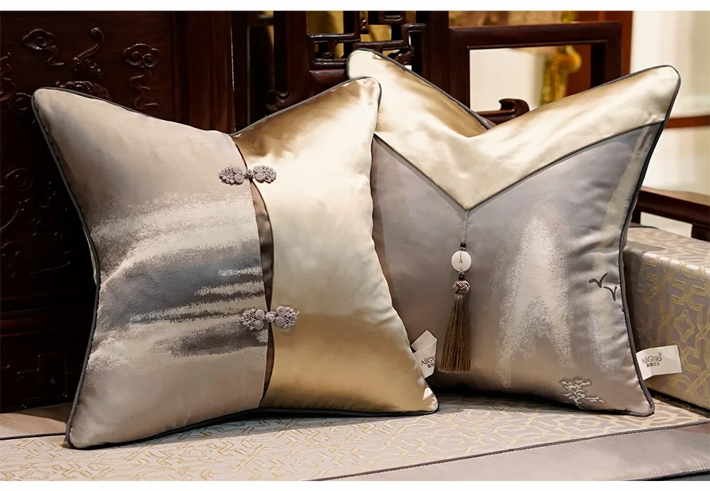 Avigers роскошные современные китайские стильные Лоскутные наволочки для подушек, Коричневые Серые Чехлы для подушек с кисточками 45x45 50x50 см