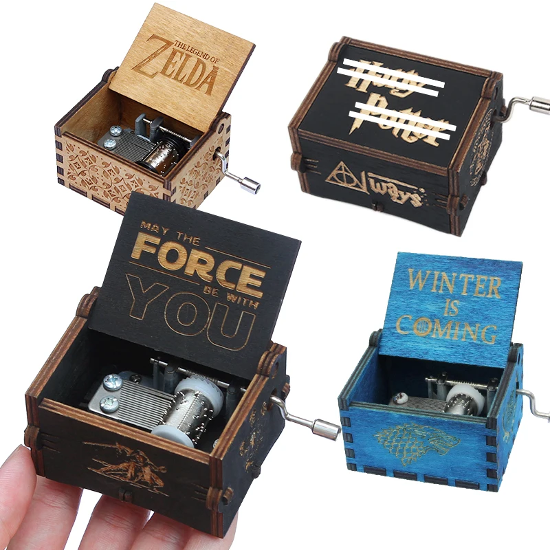 

Anonymity Antique Carved wooden hand crank star war Music Box Christmas gift birthday Gift music box caja musical