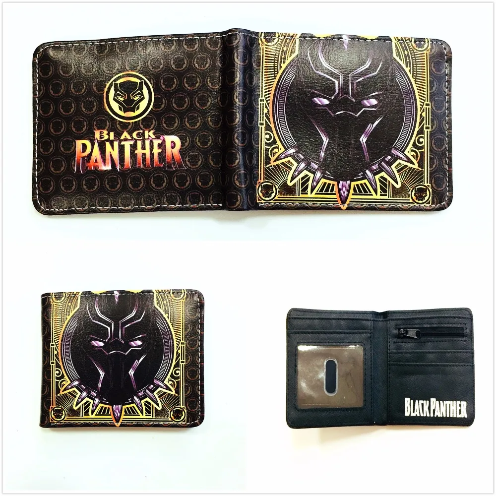 

2018 Marvel anime comics BLACK PANTHER wallet short leather wallet bi-fold credit card holder wallet W1098Q