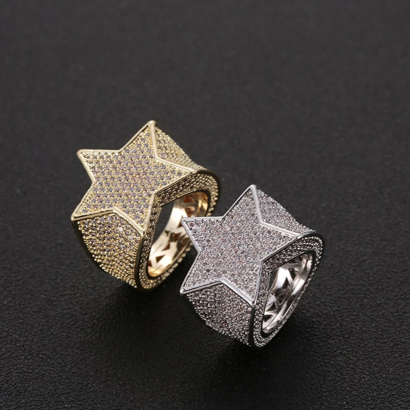 Lucky Sonny Hip Hop Star Rings Gold Silver Color Ring Men Full CZ Iced