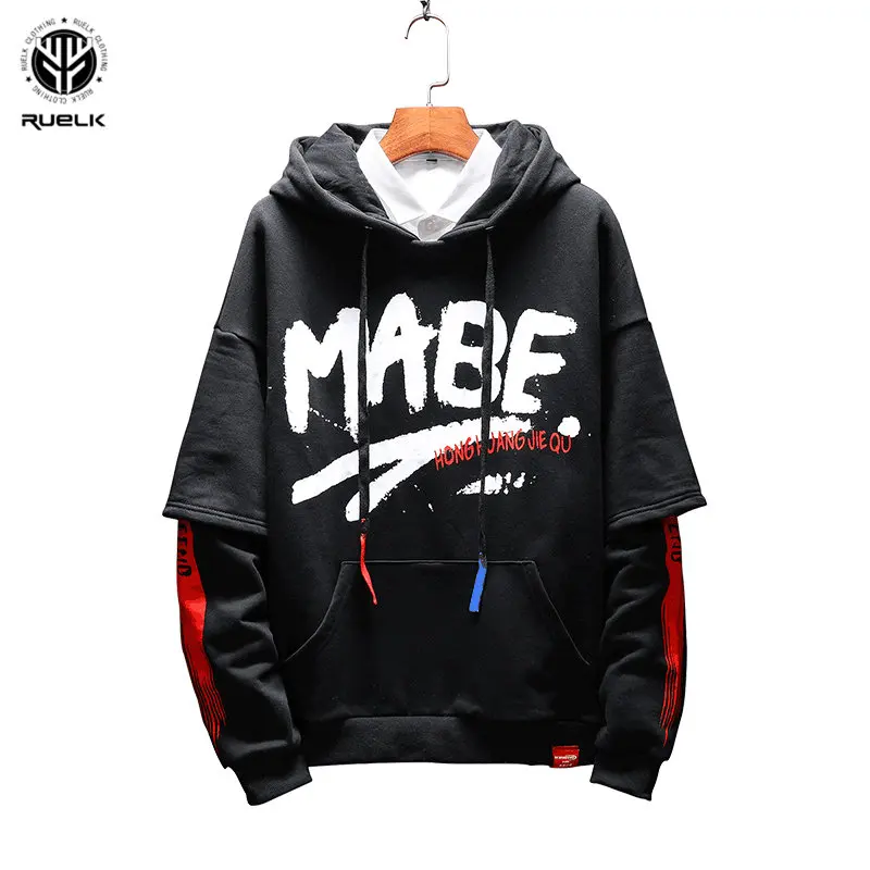 Hip Hop Color Block Patchwork Printed Fleece Hoodies 2019 Spring and Autumn Casual Loose Pullover Hooded Sweatshirts Streetwear | Мужская