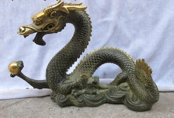 

bi002163 China Folk Classical Bronze gild carve Dragon play Bead Statue