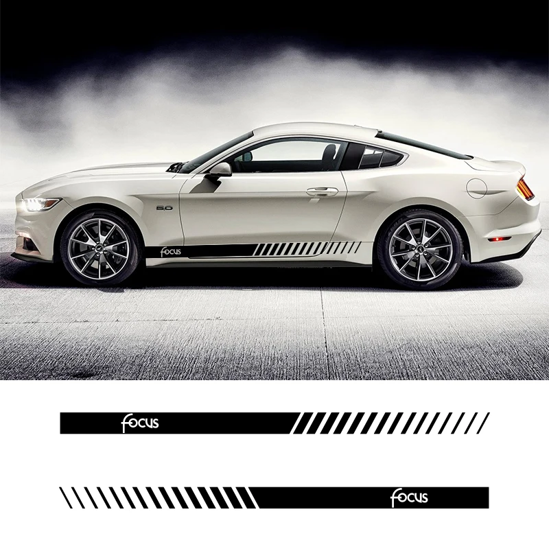 

2 PCS Vinyl Car Styling Side Stripes Skirt Sticker Vehicle Auto Decals Stripe Wraps Body Graphics For Ford Focus