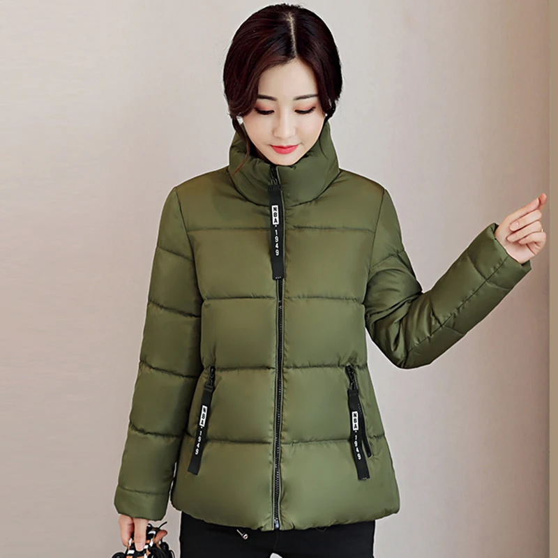 

2017 Fashion Women Warm Basic Coat Stand Collar Zipper Jacket Short Thick Women Parkas Lady Outwear Winter Collection YP0411