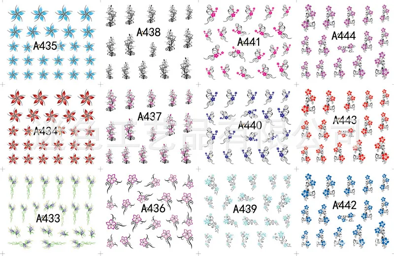 12 вариантов дизайна 3D супер тонкие наклейки для ногтей цветы советы клей для накладных ногтей наклейки Маникюрный Инструмент темное украшение Наклейки Для Ногтей - Цвет: A433-444