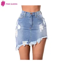 Розовый queen женские Джинсовая юбка Лето Элегантный разделение Saia рваные джинсы для женщин облегающая мини-юбка рваные Saia Longa джинсовые юбки