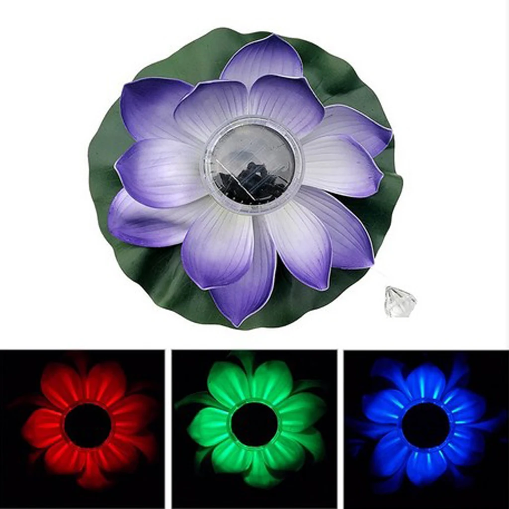 5 Types Solar Power LED 7 Colors Light Pond Garden Floating Lotus Lamp Petals Options Pink/ Purple/ Yellow/ White/ Green