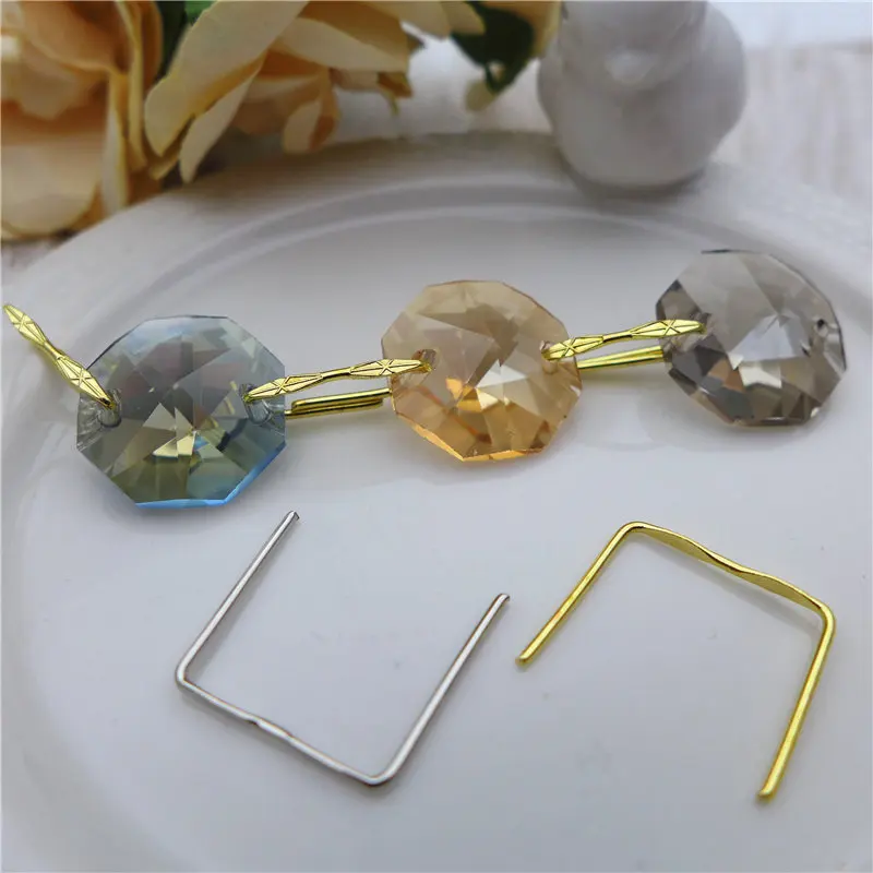 300pcs 33mm Silver/Gold Pins Connectors Prism Beads for Crystal Chandelier Lamp 