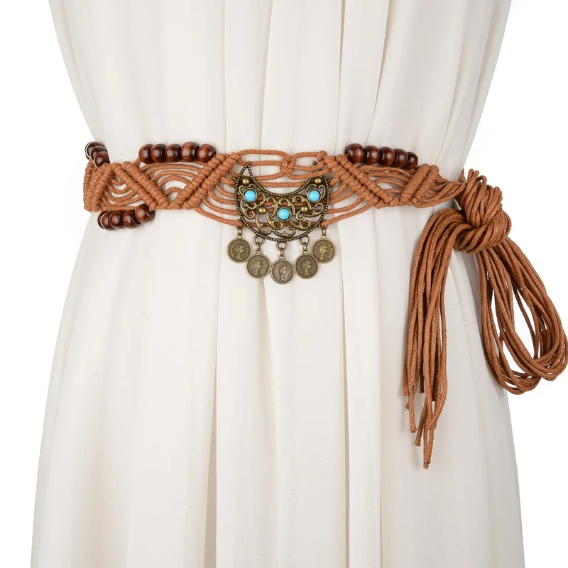 Belts for women Knitted tie waist wide line High quality wax rope belt