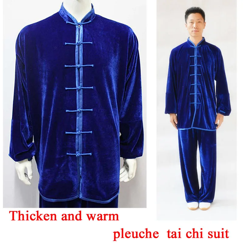 Billig Tai chi kleidung verdicken und warm gold samt kung fu anzug herbst und winter pleuche tai chi kleidung für männer und frauen