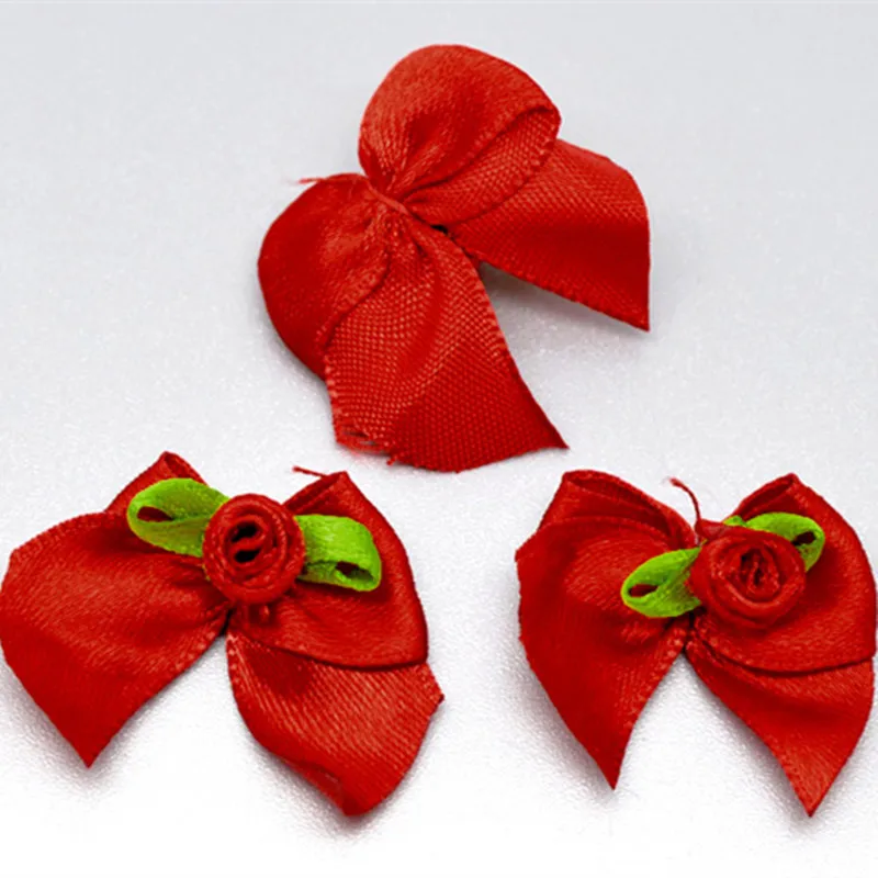 500Pcs Red Ribbon Flowers Bowknot Wedding Scrapbook Embellishment