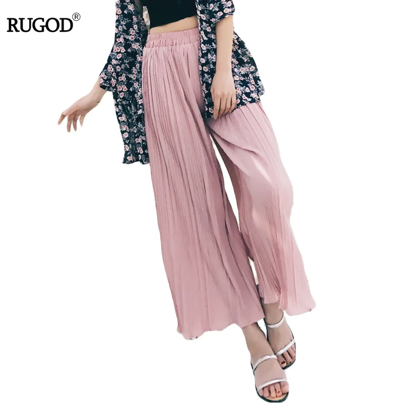 2017 New Summer Bohemian Style Ankle-Length Elastic Waist Wide Leg Pants Solid Chiffon Pleated High Trousers Casual Loose | Женская