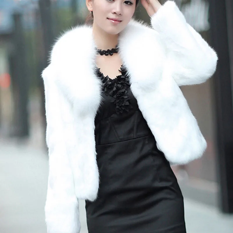 

Chic Fur Coat Winter Women Outerwear Fur Collar Fluffy Hairy Thick Warm Fur Short Jacket Overcoat Black White Plus Size 3X