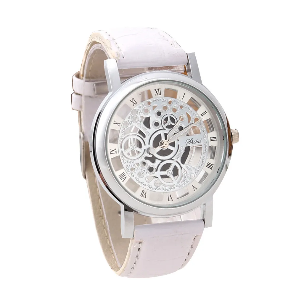 Модный браслет на запястье мужские деловые гравировальные полые Reloj Hombre часы на запястье с кожаным ремешком для женщин браслеты Relojes Mujer