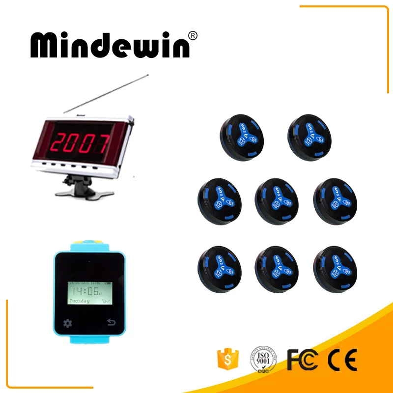 

Mindewin Wireless Quecing System Touch Screen Wireless Wrist Watch Pager LED Display Alarm Bell Working Restuarant Cafeteria etc
