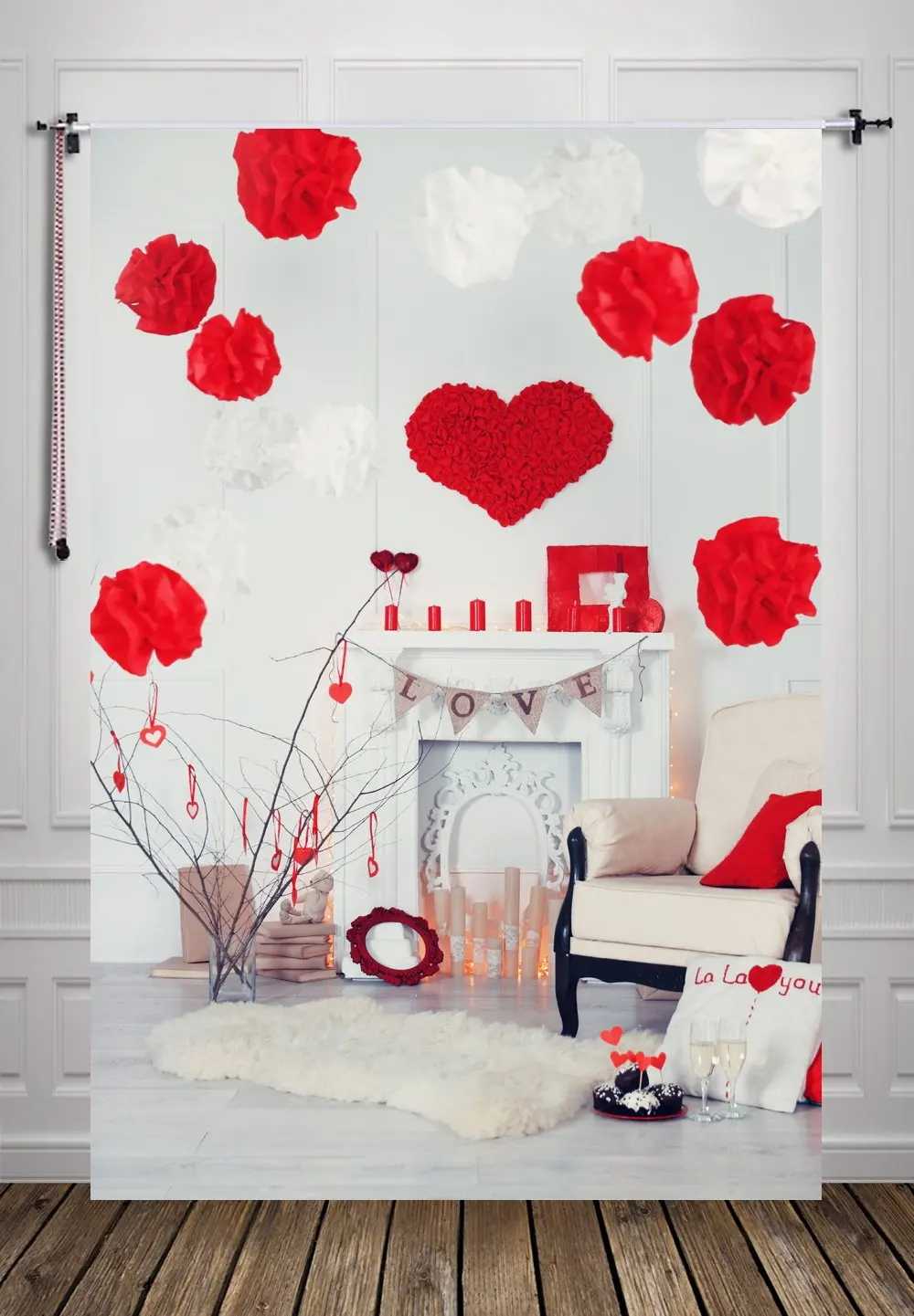 

5x7ft Red Heart House Photography Backdrop Photo Backdrop Studio Background