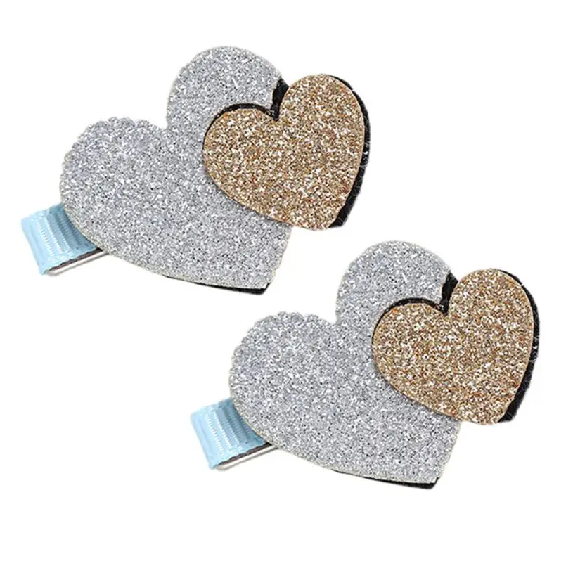 2Pcs Baby Girls Toddler Infant Kids Heart Pattern Hairpin Hair Clip Accessories Girls Flower Popular Fashion Cute Wholesale#YY - Цвет: Silver