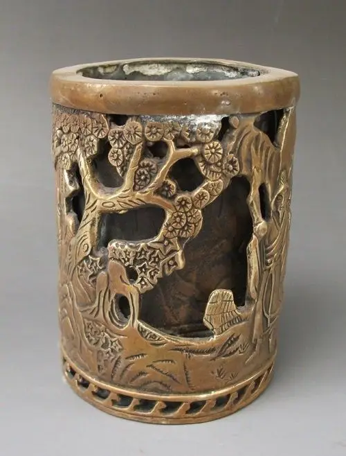 

Chinese Bronze carved Pen holder