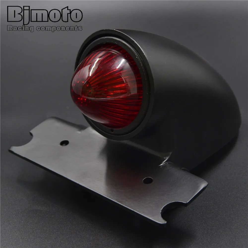 cheap BJMOTO Motorcycle Aluminum 12V 10W Red Bulb License Plate Mount Bullet Tail Brake Light For Harley Bikes Bobber Choppers Custom