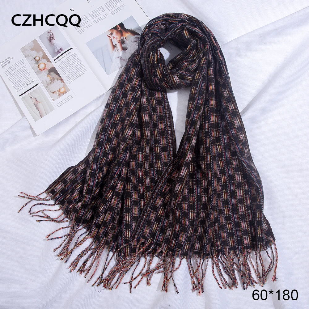 

Winter Cashmere Scarf Women Plaid Shawls Female Scarves Wide Lattices Long Wrap Blanket Tippet Classic Women Scaves For Ladies