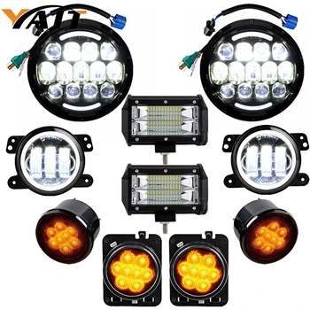 

For 2007-2017 Jeep Wrangler 7" 105w Led Headlight + 5inch LED Light Bar + Front Turn Signal Side Marker Lamps + 4" led fog Light