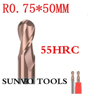 

5pcs/set 2 flutes R0.75x50mm HRC55 Tapered Ball Nose End Mill Tungsten Coated Ball Head Cutter Tungsten Steel R0.5 CNC Engraving