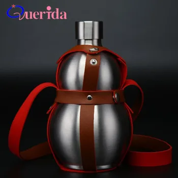 

Flasks 7oz Thick Leather 3 Pounds Gourd Stainless Steel Hip Flask Portable Whiskey wine Liquor Screw Cap Bottle Container Bottle