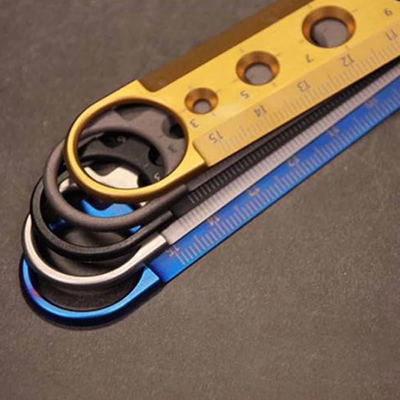 Liga de Titânio Centímetros de Medição da Régua de Metal Ferramenta de Auto-defesa Ferramenta de Bolso Portátil Governante Desenho Buraco Círculo Equipamento Edc 1 pc 15 15 High Quality Esporte e Lazer