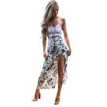 Летние юбки в стиле бохо, женская одежда, высокая талия, цветочный принт, праздник, пляж, бандаж, сексуальные длинные юбки с разрезом, повседневная женская одежда
