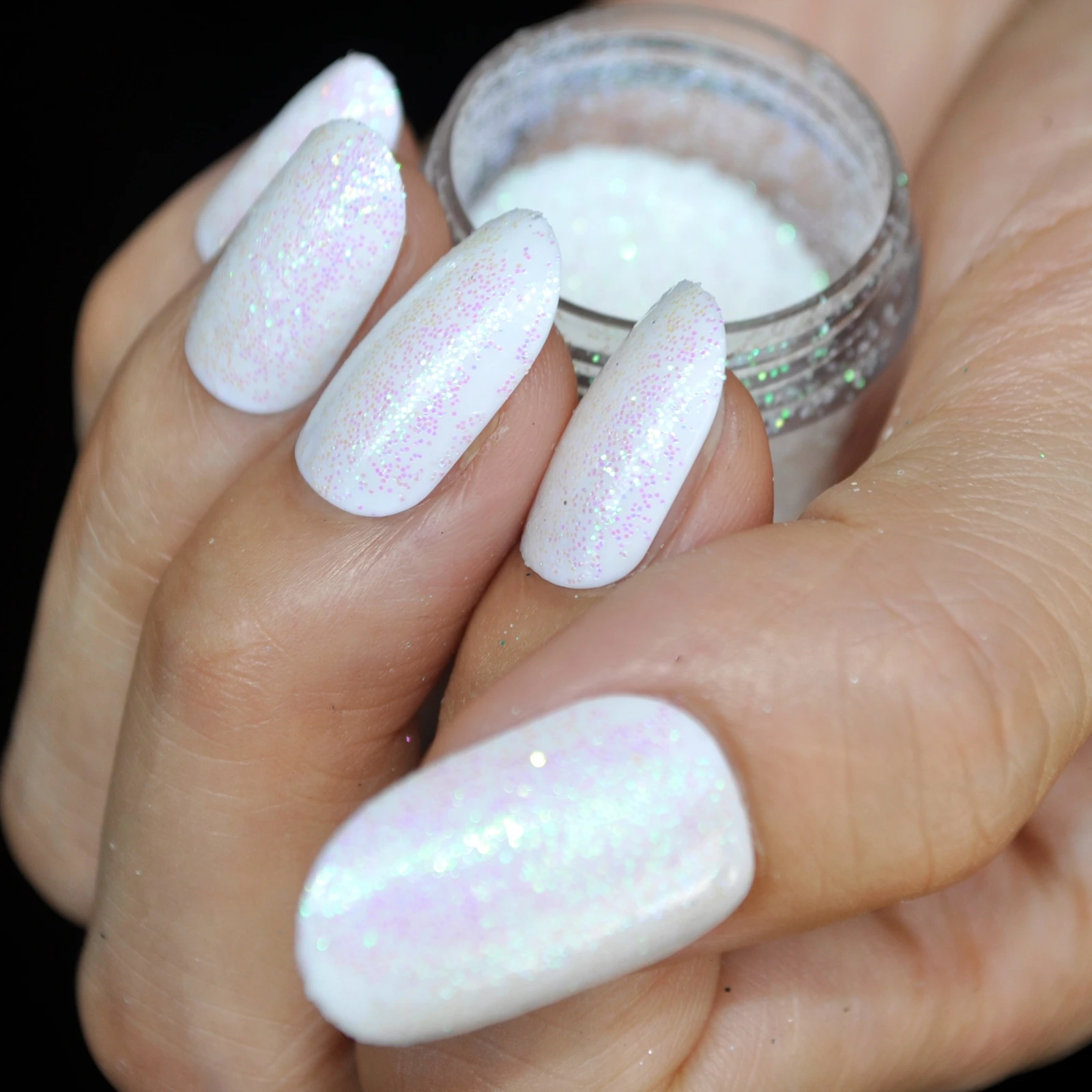 White Nail Polish And Glitter Hession Hairdressing
