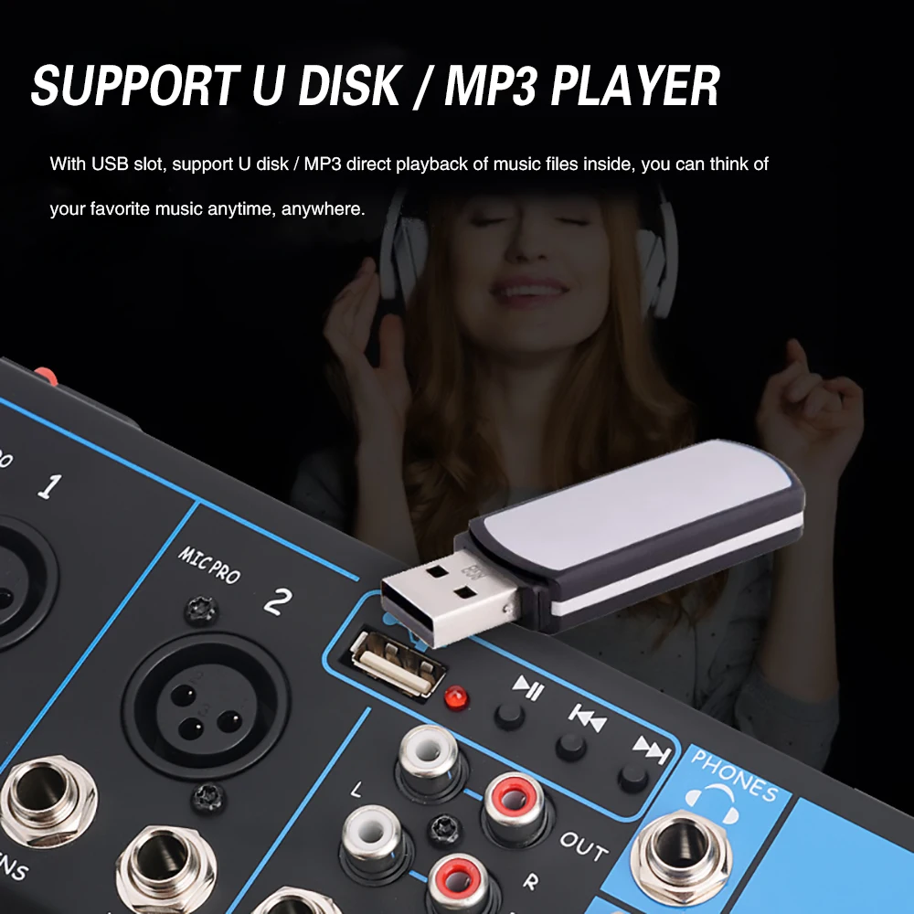 Портативный мини Миксер с USB диджейский звуковой микшерный пульт 4 канальный