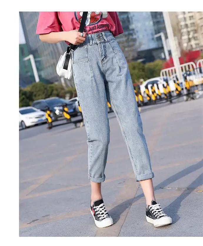 Winter 2018 Solid Wash Bleached Female Boyfriend Jeans For Women Blue High Waist Denim Loose Ladies Skinny Jeans Woman Mom Jeans Winter 2018 Solid Wash Bleached Female Boyfriend Jeans For Women Blue High Waist Denim Loose Ladies Skinny Jeans Woman Mom Jeans