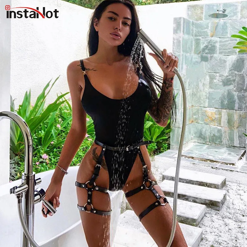 InstaHot Готические сексуальные аксессуары на штаны женский ремень PU кольцо бандаж из искусственной кожи Короткая клубная одежда с высокой талией черный