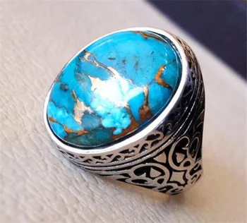 

Fashion Women Retro Antique Silver Bule Turquoise Stone Oval Wedding Ring For Lady Creative Punk Party Ring Gift Jewelry RZ819