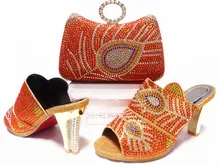 Shoes and matching clutch bag ladies wedding shoes and bag to match Italian shoes and bag set With Orange Color