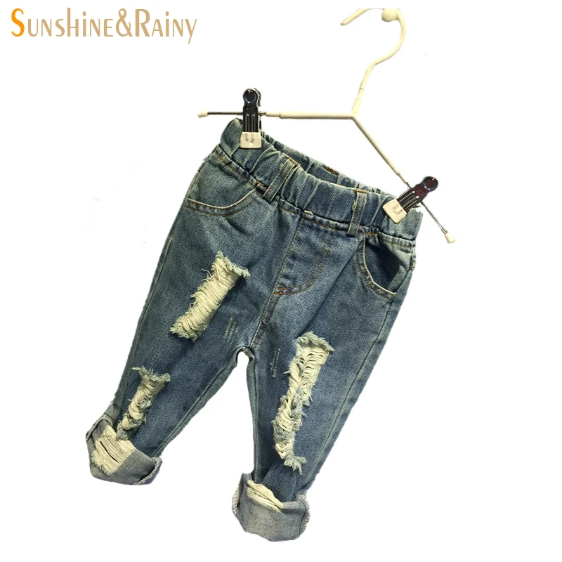 Moda Jeans Strappati Per I Bambini Del Bambino Della Ragazza Dei Jeans  Pantaloni Per I Ragazzi Enfant Garcon I Bambini A Vita Alta Denim Pant 2 ~  7 Anni|jeans for kids|ripped jeans