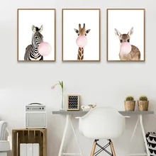 ФОТО onesaid modern pink balloon nordic cartoon zebra cute kids room decor painting warm family poster wall pictures home b-kt008