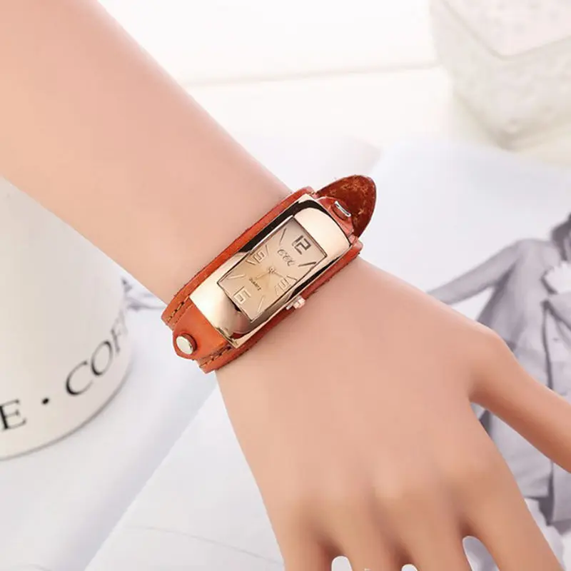 

2019 New Rectangle Dial Red Wine Genuine Leather Strap Female Quartz Watch Stylish Simplicity Young Decorative Oval Watch